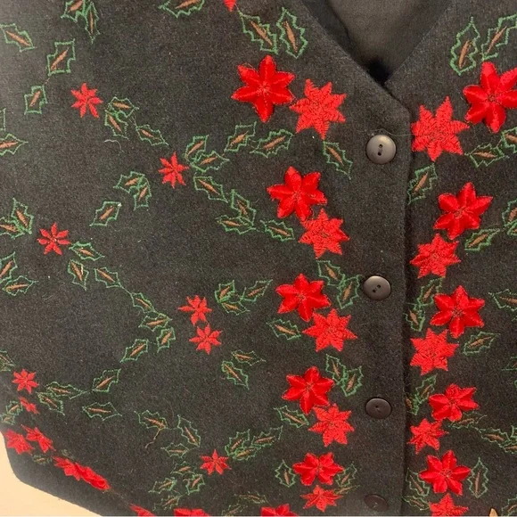 VTG Winona Wool Blend Appliqué Holly Branch western Vest - Picture 10 of 12